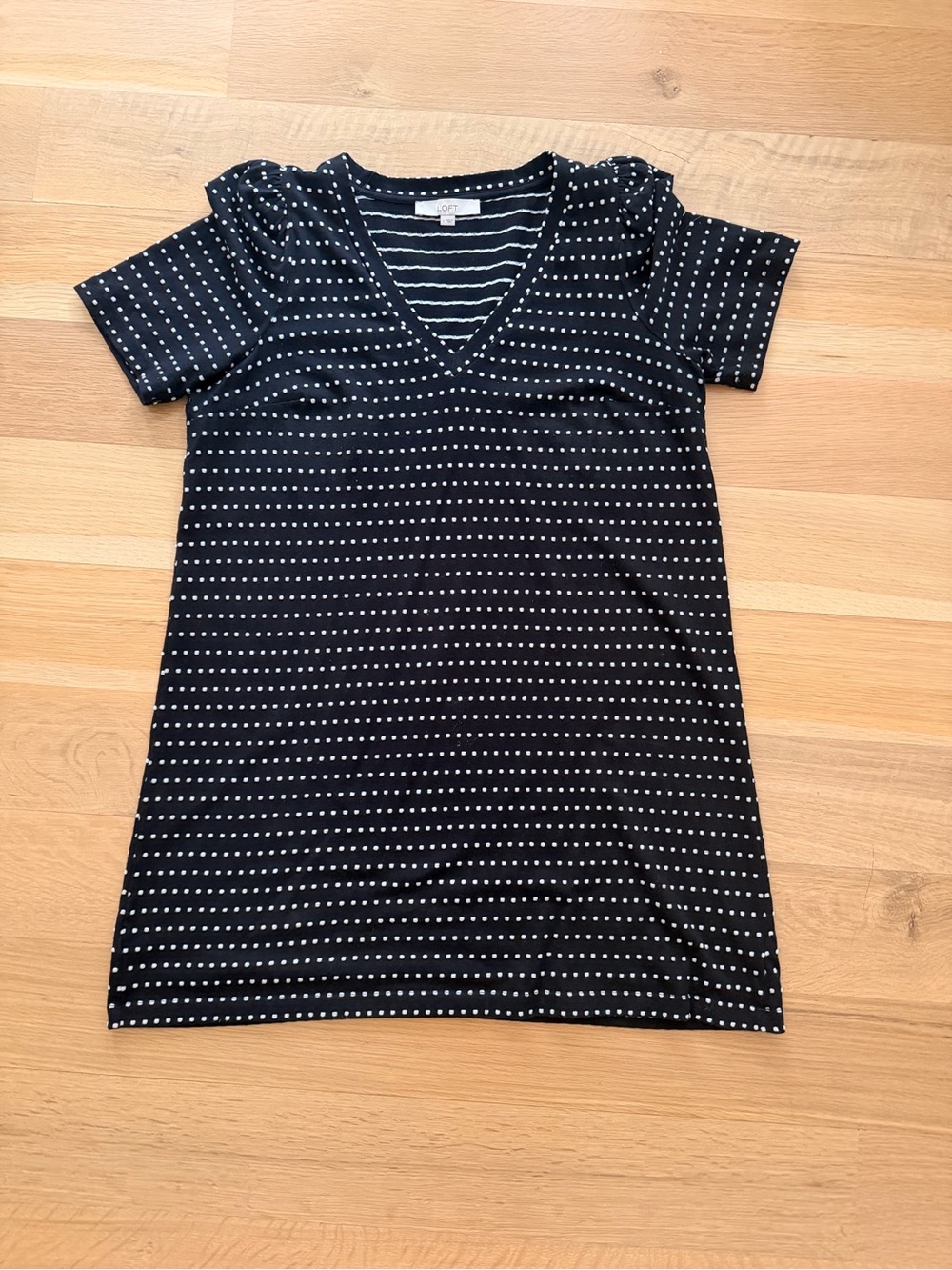 Loft Navy Polka Dot V-Neck Dress